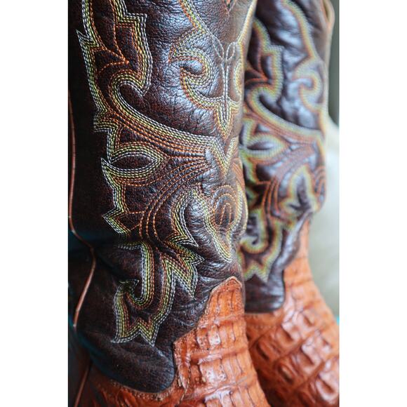Vintage 60s 70s SAFARI Exotic Leather Crocodile Cowboy Boots Men 9 EE Extra Wide - Picture 6 of 10